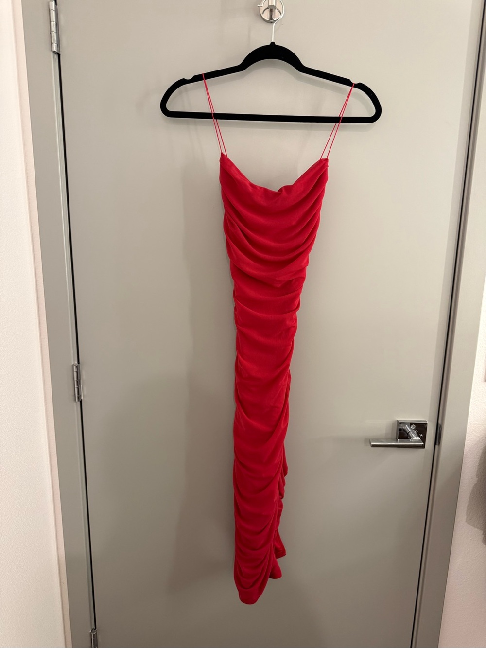 Oh Polly Red Ruched Maxi Slip Dress